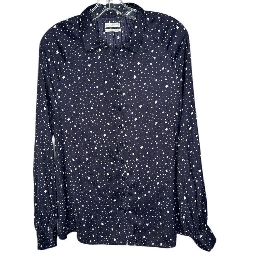 Urban Outfitters Satin  Navy Star Print Button Down Blouse. Size Small.